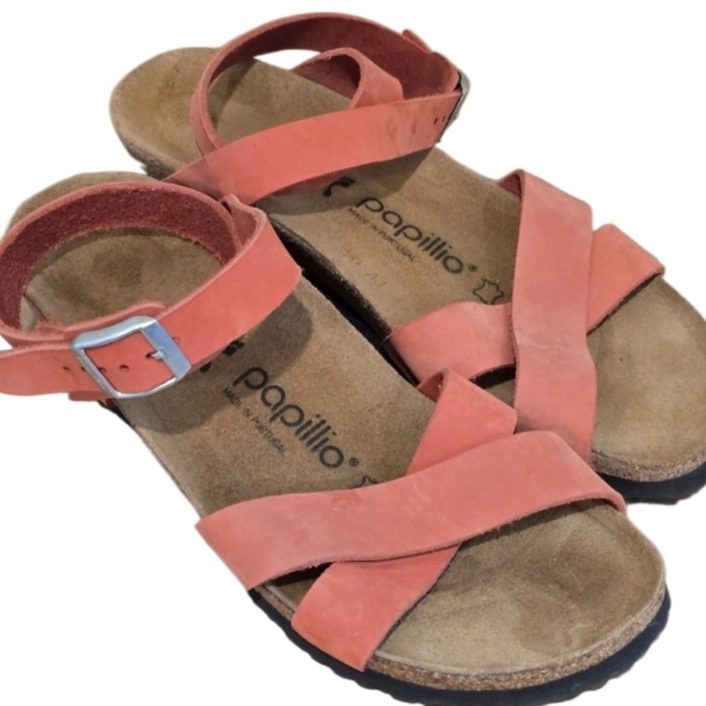 Papillio By Birkenstock Womens Size L7 M5 EU 38 Lola Coral Nubuck Wedge Sandals - Picture 4 of 5